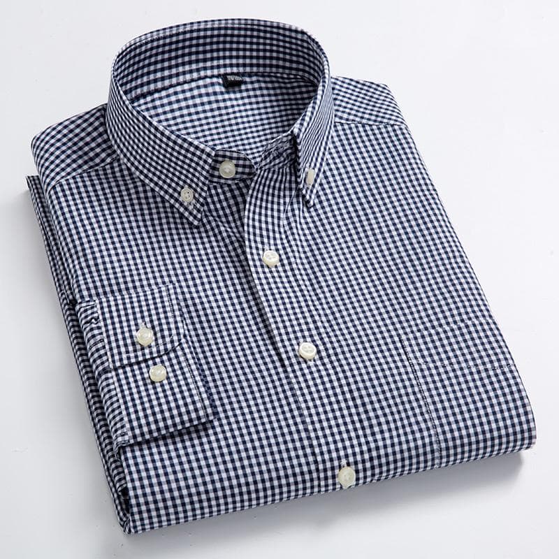 Men's 100% Cotton Plaid Long Sleeve Shirt - All-Season Comfortable Soft Regular Fit Casual Button Down Shirt for Stylish Versatile Outfits 3XL black