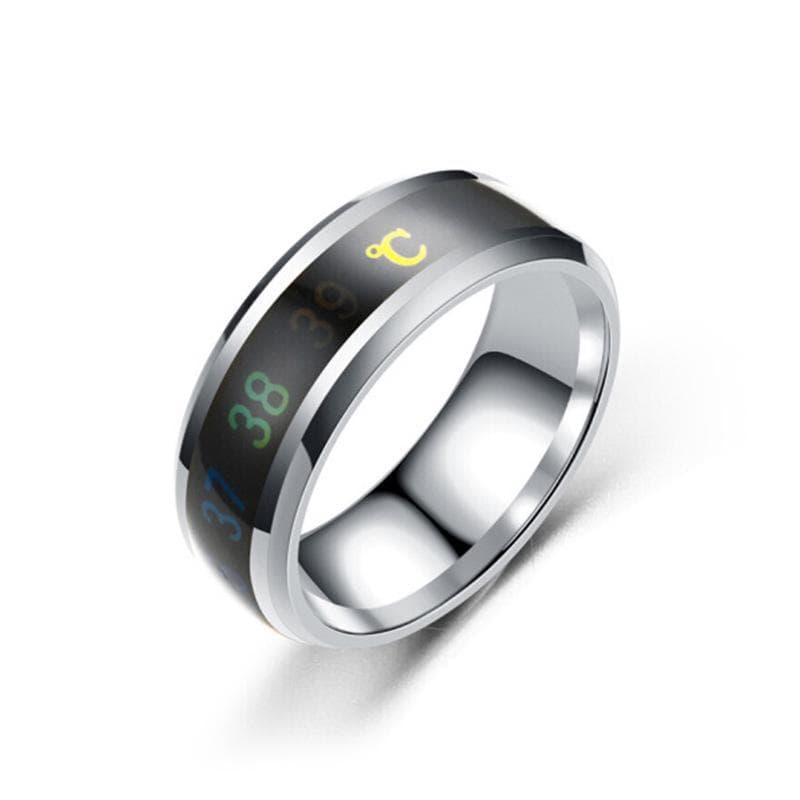 Intelligent Temperature Sensitive Titanium Steel Mood Ring in 5 Colors for Women and Men, Waterproof Emotion Feeling Jewelry 12 white