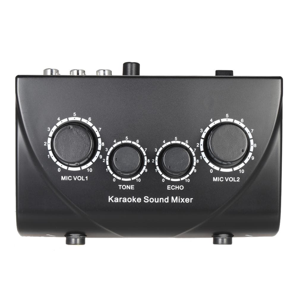Portable Karaoke Sound Audio Stereo Sound Mixer Dual Microphone Inputs With RCA Cable Power Adapter UK Plug black