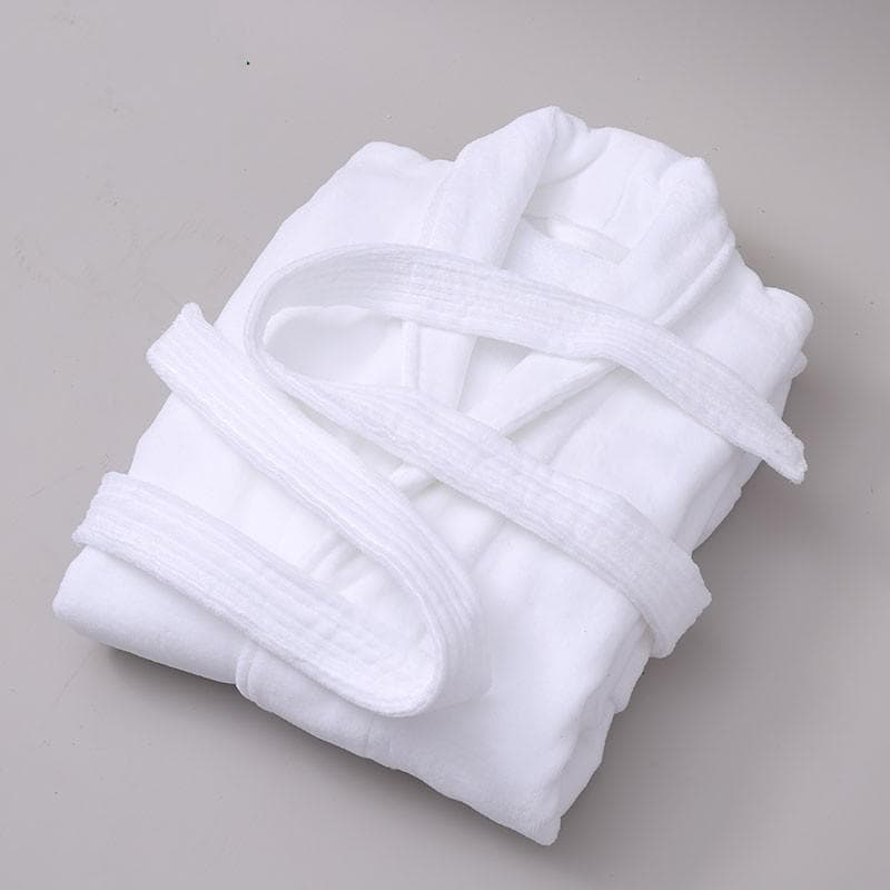 Casual Nightwear Adult Terry Towel Robe Sleepwear Autumn Couple Kimono Bathrobe Nightgown Loose Home Wear with Pocket Belt One Size white