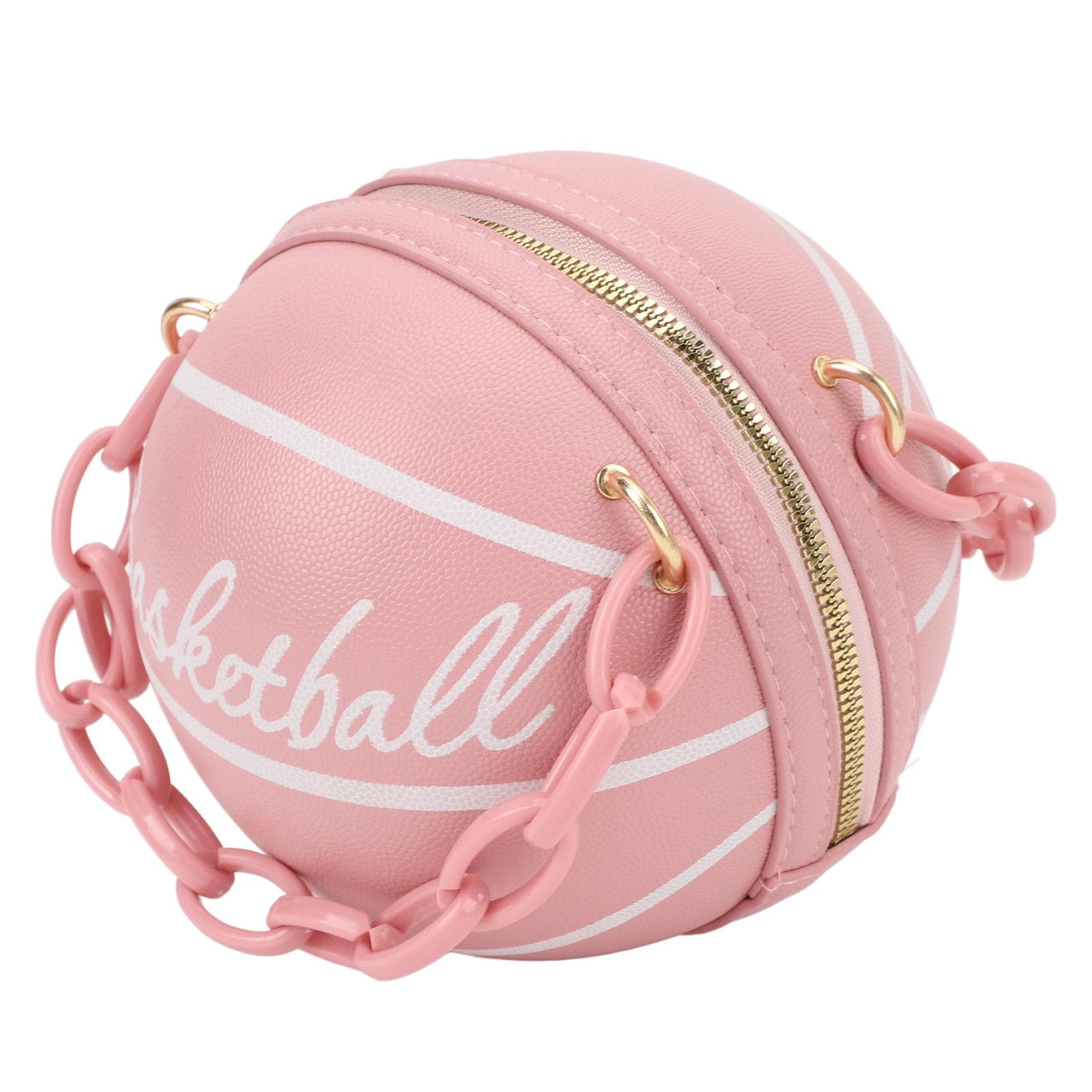 Basketball Shape Shoulder Bag PU Leather Cute Fashionable Round Handbag for Women Girls Roseate