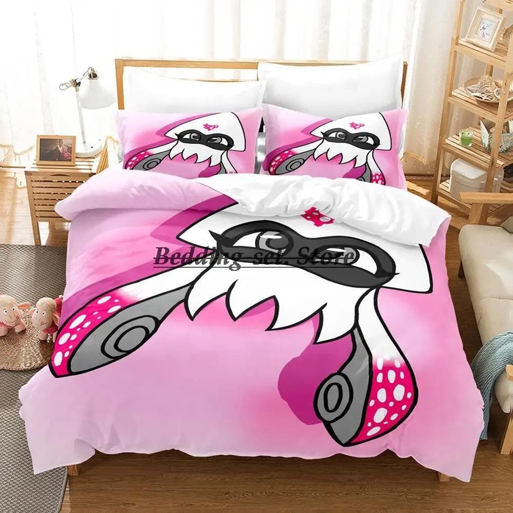 Splatoon 3 Inkling Squid Bedding Set Single Twin Full Queen King Size Bed Set Aldult Kid Bedroom Duvetcover Sets Bed Sheet Set US Twin 173x218cm