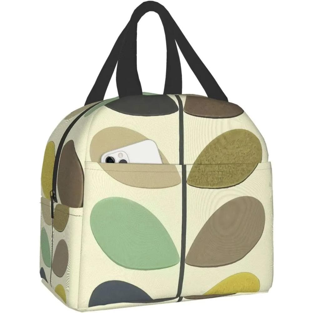 Orla Kiely Print Portable Lunch Tote Bag Waterproof Reusable Durable Insulated Lunch Boxes for Men Women Work Picnic Travel 22x20x13CM beige