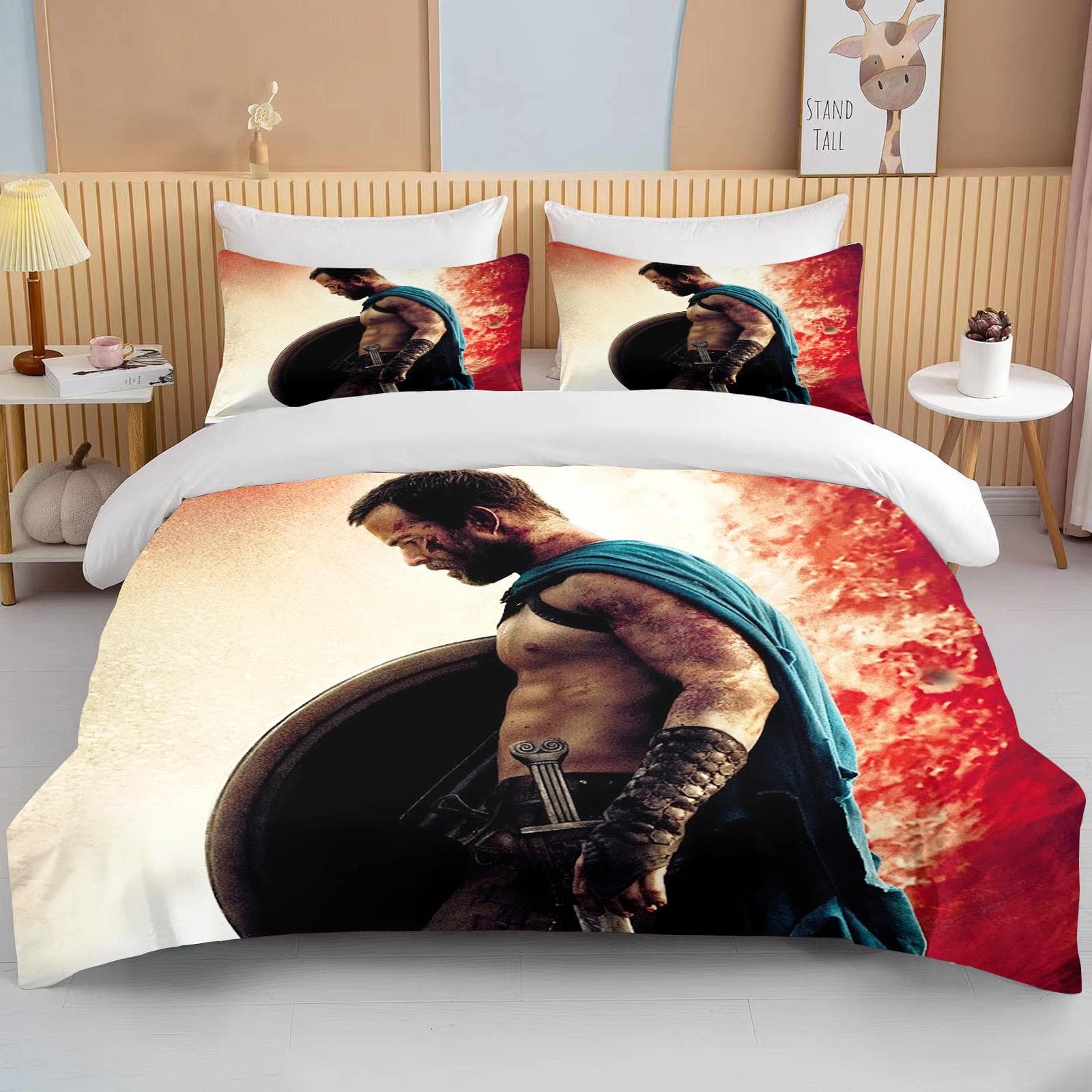 Ancient Rome Gladiator Bedding Set Duvet Cover Warrior Warrior Single Adult Twin Full Queen Adult Household Bed Three Piece Set EU single(135x200cm)