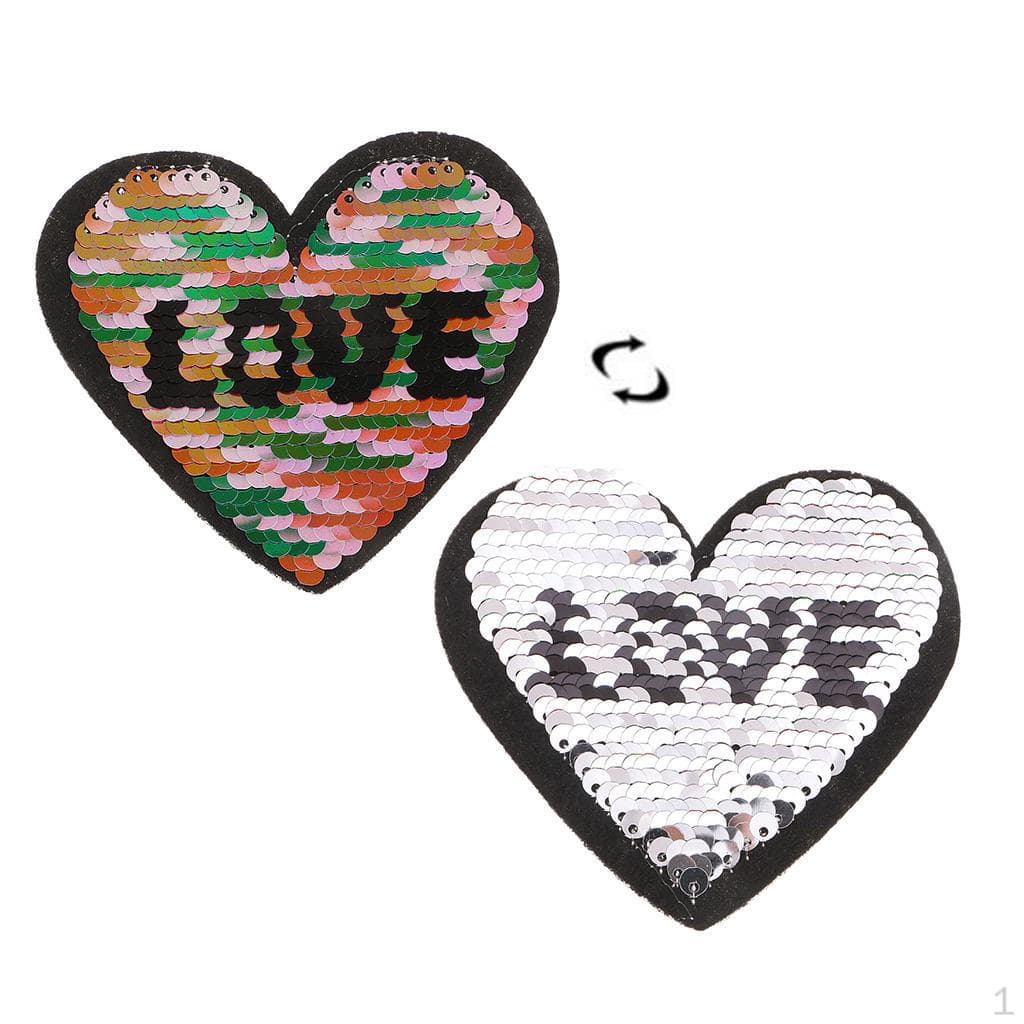 Sequin Heart Embroidery Sew Cloth Applique