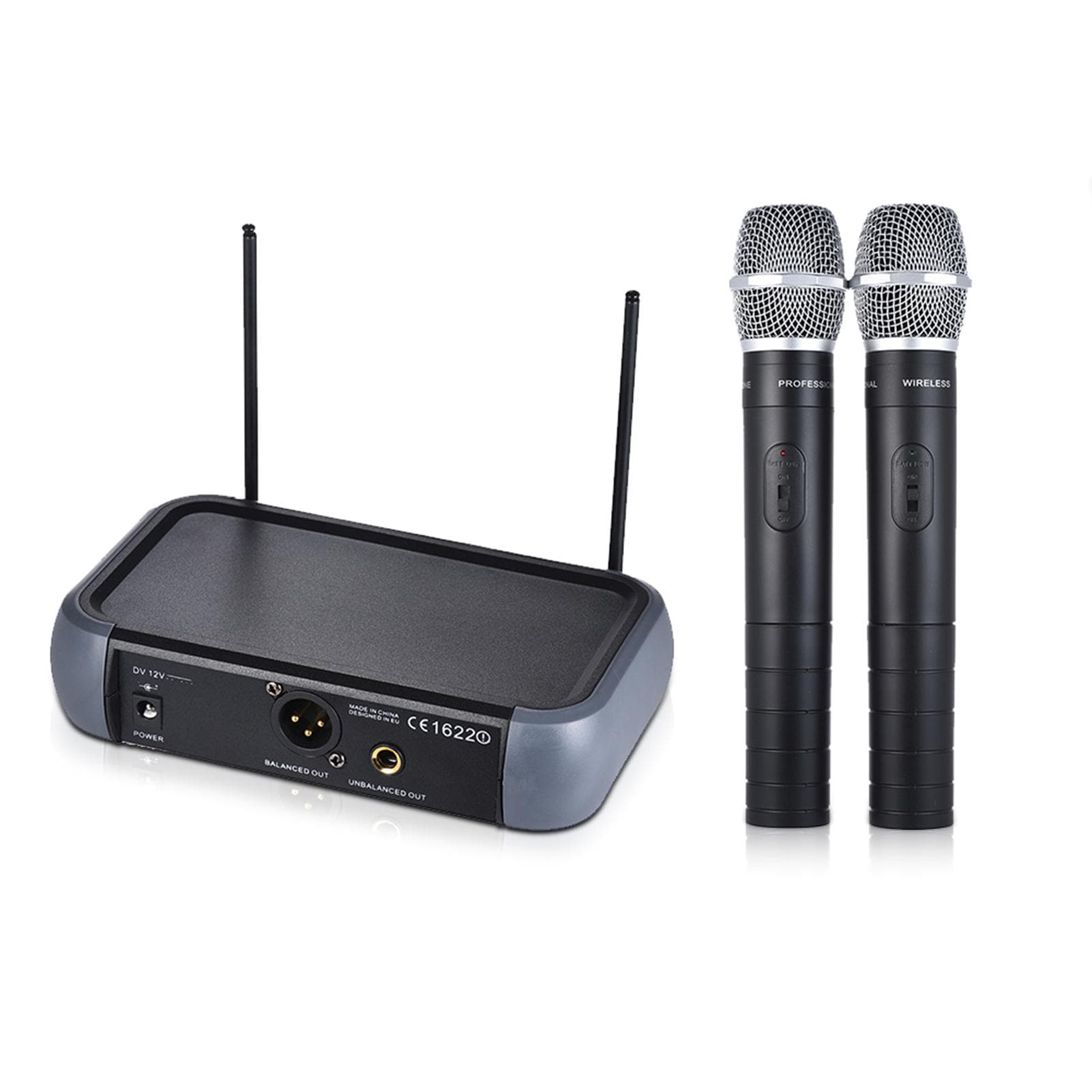 Ammoon Dual Channel VHF Wireless Handheld Microphone System with Echo Function 2 Microphones & 1 EU Plug black