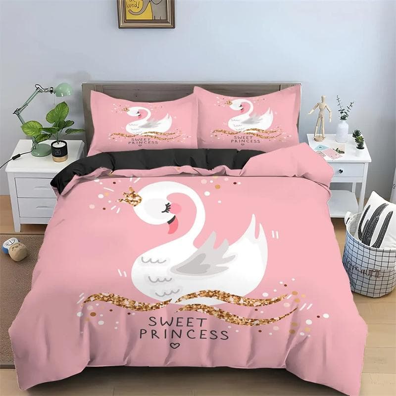 Red Rose Bedding Black and White Swan Duvet Cover Romantic Flower Quilt Cover Wild Animals for Bedroom Decor Woman Lady Wedding 135x200cm 2pcs