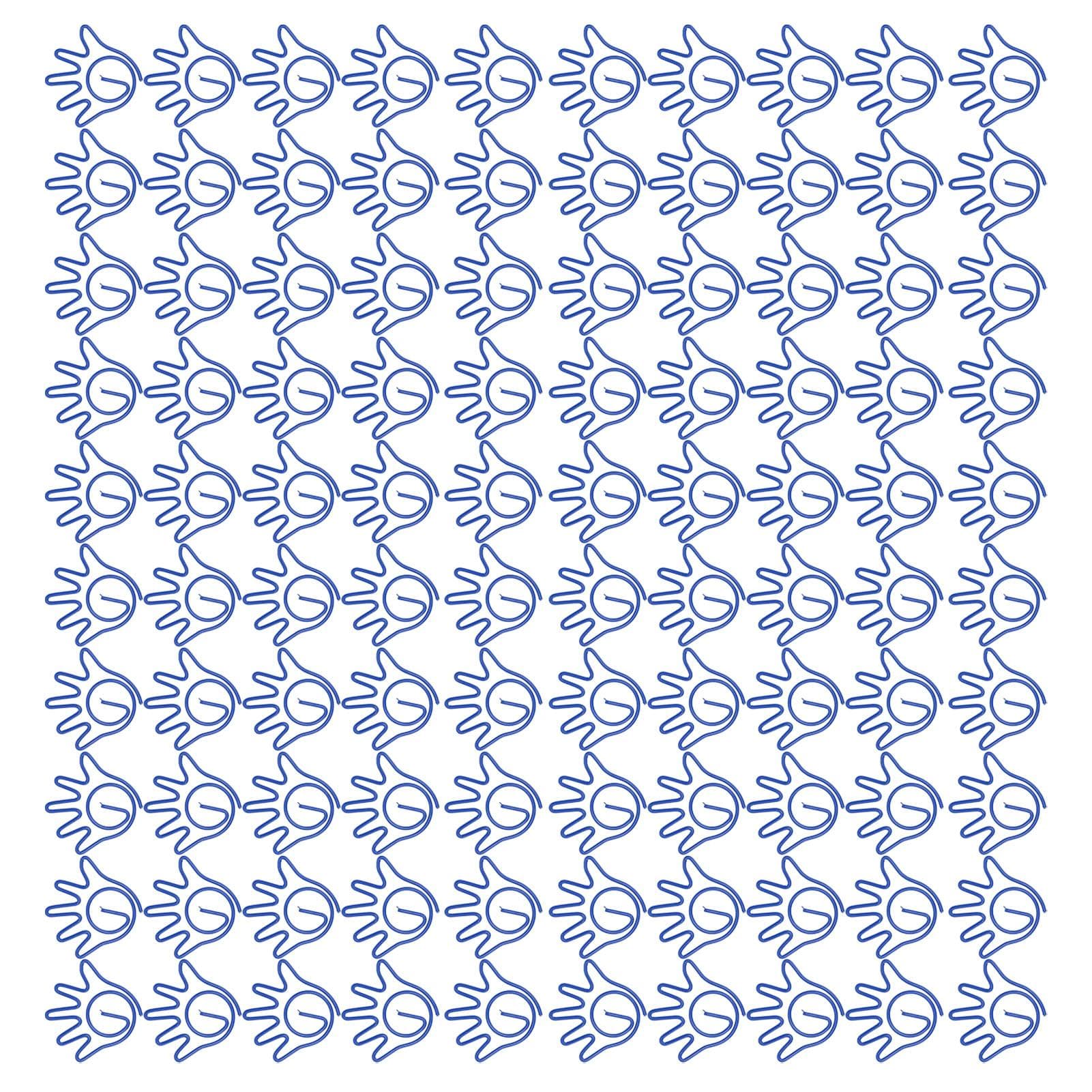100pcs Paper Clips Innovative Cute Small Palm Shape Reusable Mini Metal Paperclips for Office blue