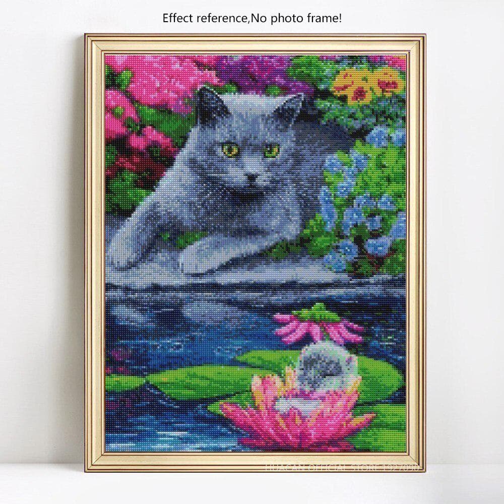 5D DIY Embroidery Diamond Mosaic Cross Stitch Animal Diamond Painting Cat Full Round Rhinestone 20X30CM