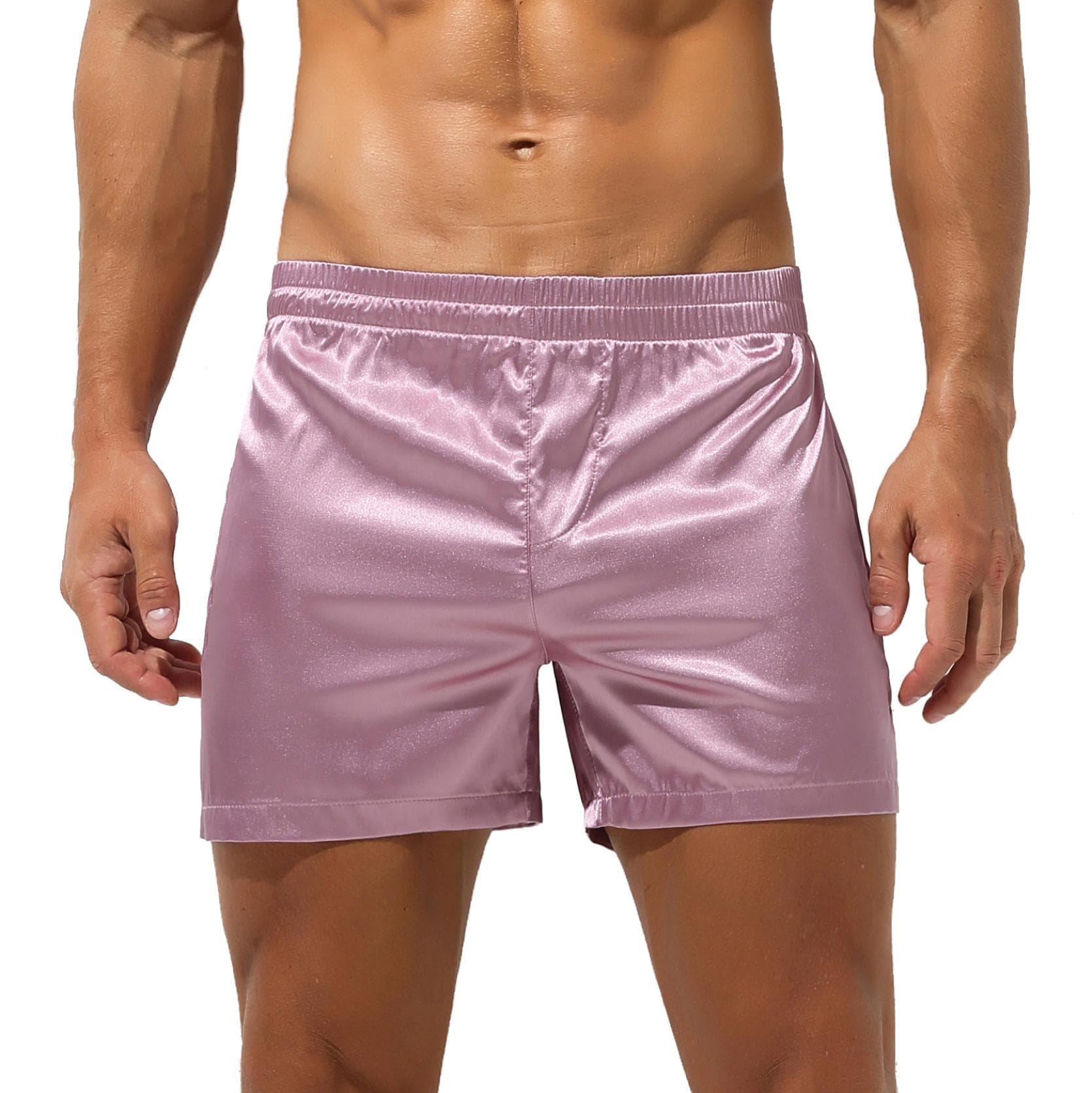 Mens Silk Satin Boxers Shorts Underwear Sleep Pajama Lounge Shorts L pink