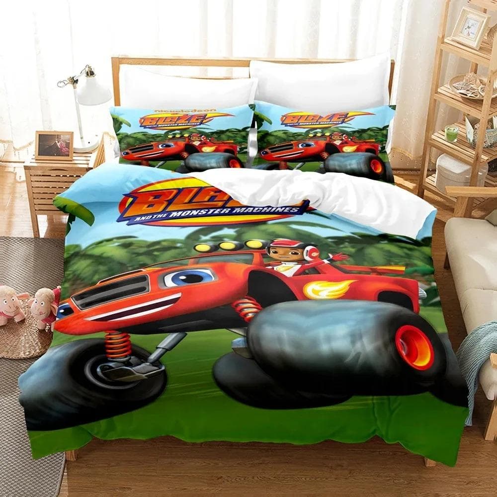 3D Print Blaze N Monster Machines Bedding Set Cartoon Duvet Cover Double Twin Full Queen King Adult Boys Bedclothes Quilt Cover AU Double(180x210cm)