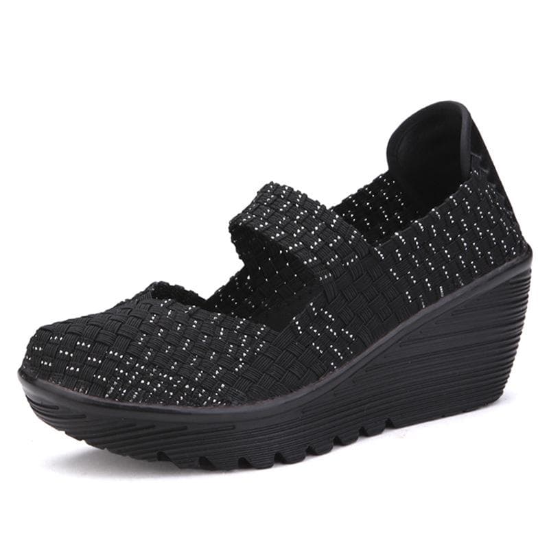 Women's Woven Elastic Chunky Heeled Wedge Platform Casual Shoes Low Heels Lightweight Breathable Mary Jane for Women Slip-On Pumps Shoes Walking Shoes 37