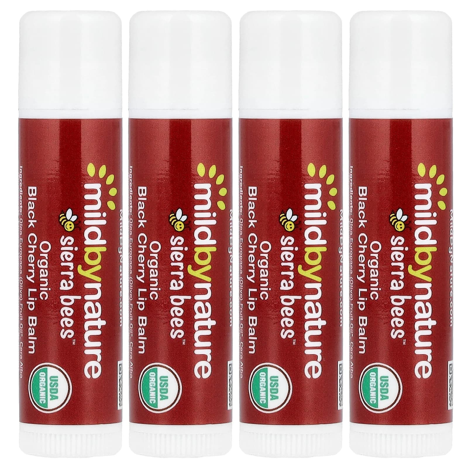 Mild By Nature, Sierra Bees™, Organic Lip Balm, Black Cherry, 4 Pack, 4.25 g (0.15 oz) Each