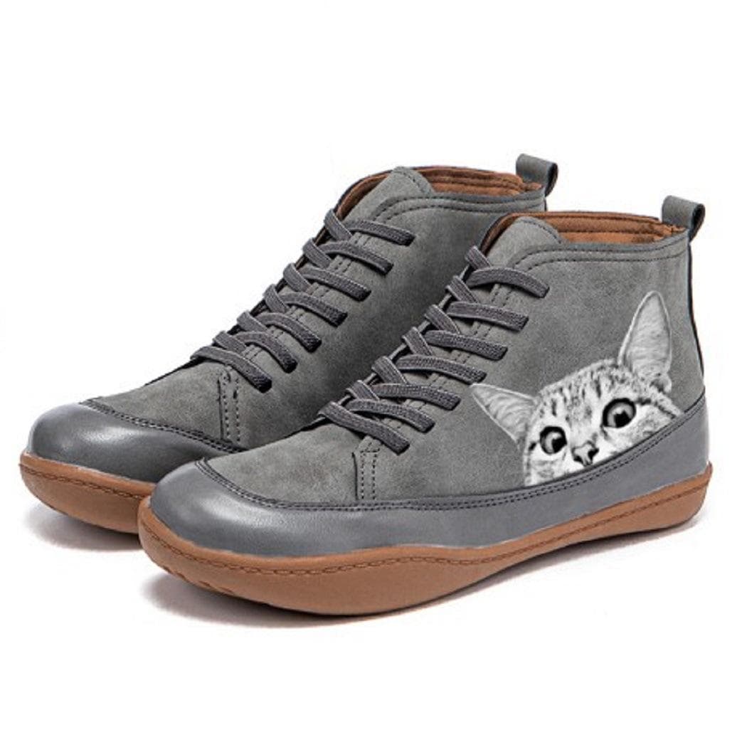 Printed Cat Casual Shoes Women's European and American Round-toe Platform Shoes 38 gray