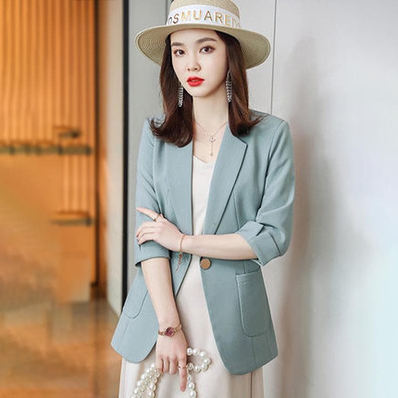 New Style Small Blazer Women's Thin Top Suit Short-sleeved Blazer Summer 4XL green