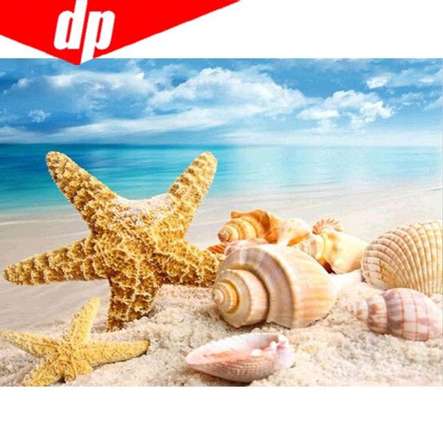DIY Diamond Painting Cross Stitch sea Shell Starfish Scenery Home Decor 20X30