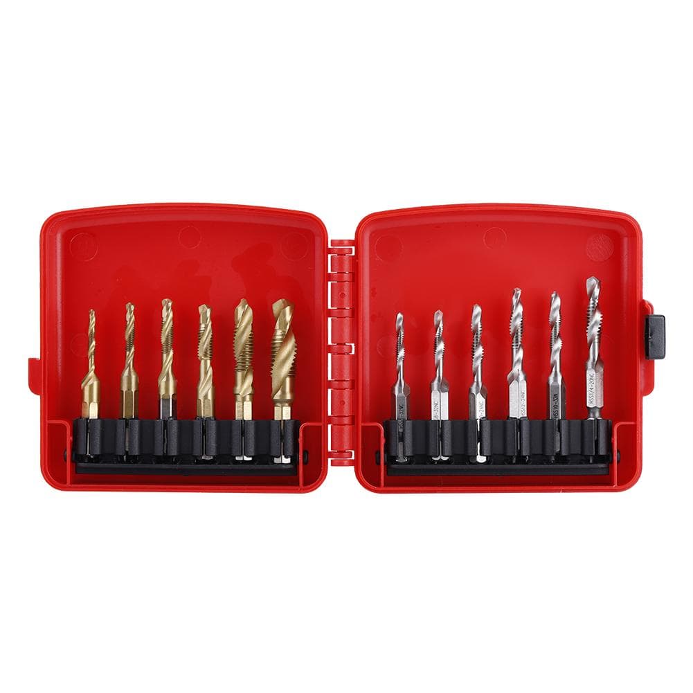 12pcs M3M10 Hex Shank Titanium Plated HSS Screw Thread Metric & Inch Tap Drill Bits