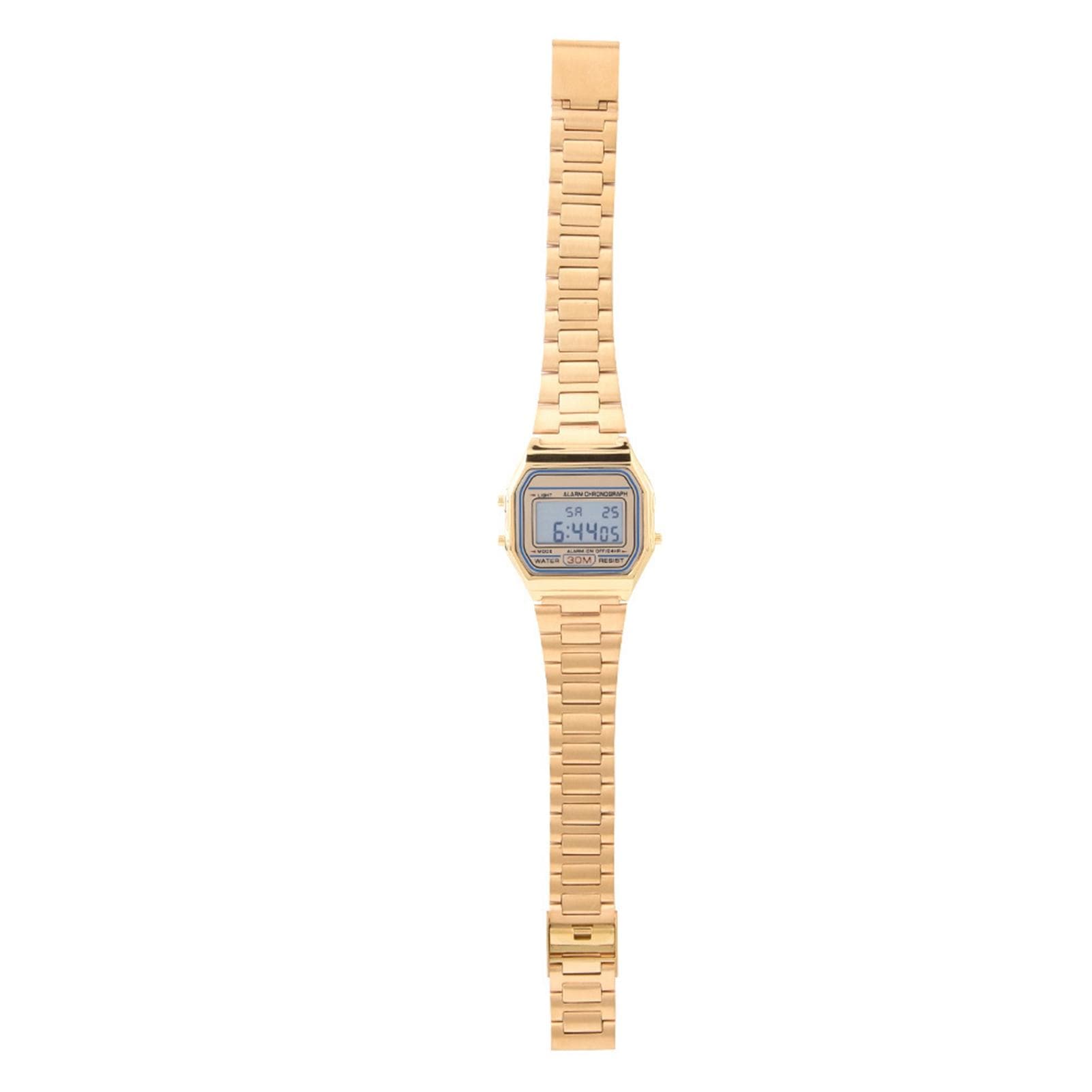 Digital LED Back Light Electronic Stainless Steel Strap Watch Rectangle Wristwatch (Rose Gold)