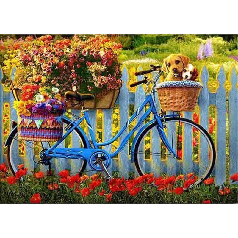 5D DIY Diamond Painting Flower & Bicycle Full Round Drill Patterns Flower Dog 20X30CM