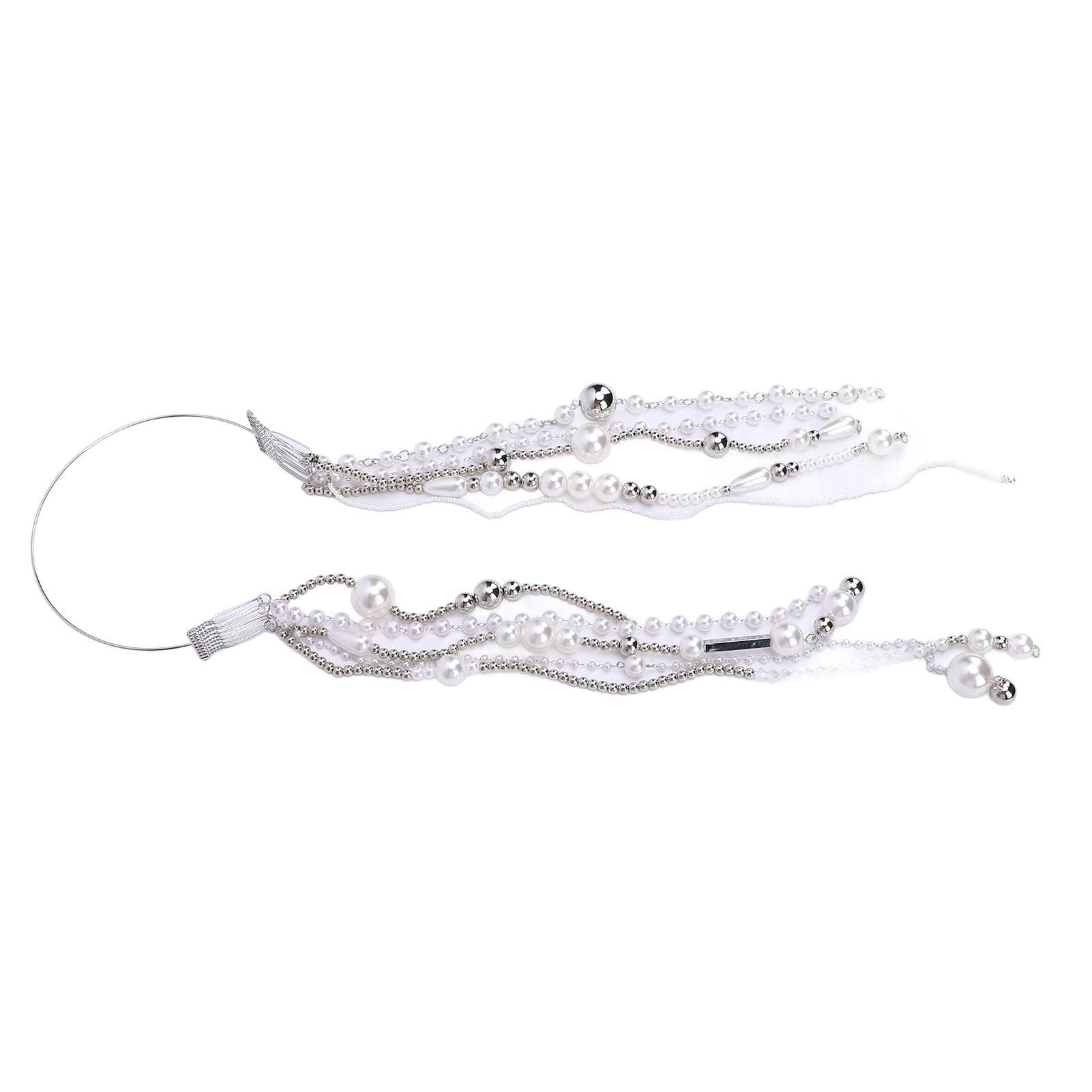 Beaded Tassel Headband Sweet Style Long Chain Tassel Headpiece Faux Pearl Hair Hoop Hair Accessory