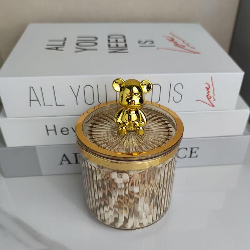 Cute Bear Cotton Pad Holder Cotton Swab Rod Storage Box Cosmetics Bathroom Qtip Makeup Container Lipstick Organizer Box gold