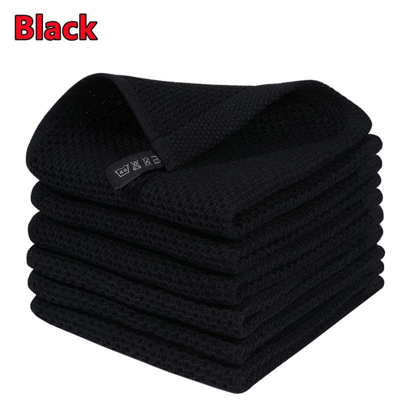 New 100% Cotton Dishcloth Ultra Soft Absorbent Kitchen Towel Household Cleaning Cloth Kitchen Tools Gadgets Wash Cloth Dish Rag 34x73cm 1piece black