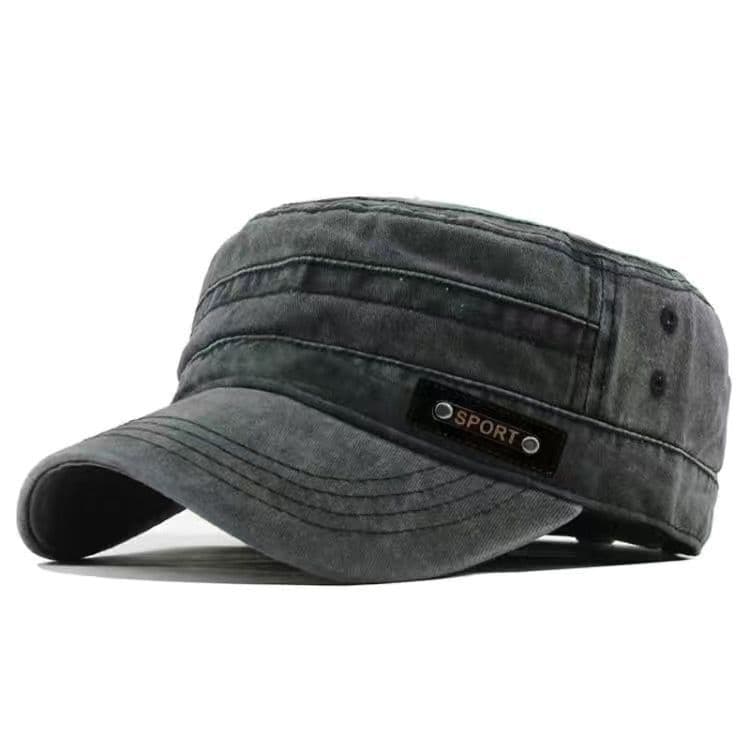 Spring Summer And Autumn Mens New Washable Cotton Flat Top Sun Proof Military Cap black