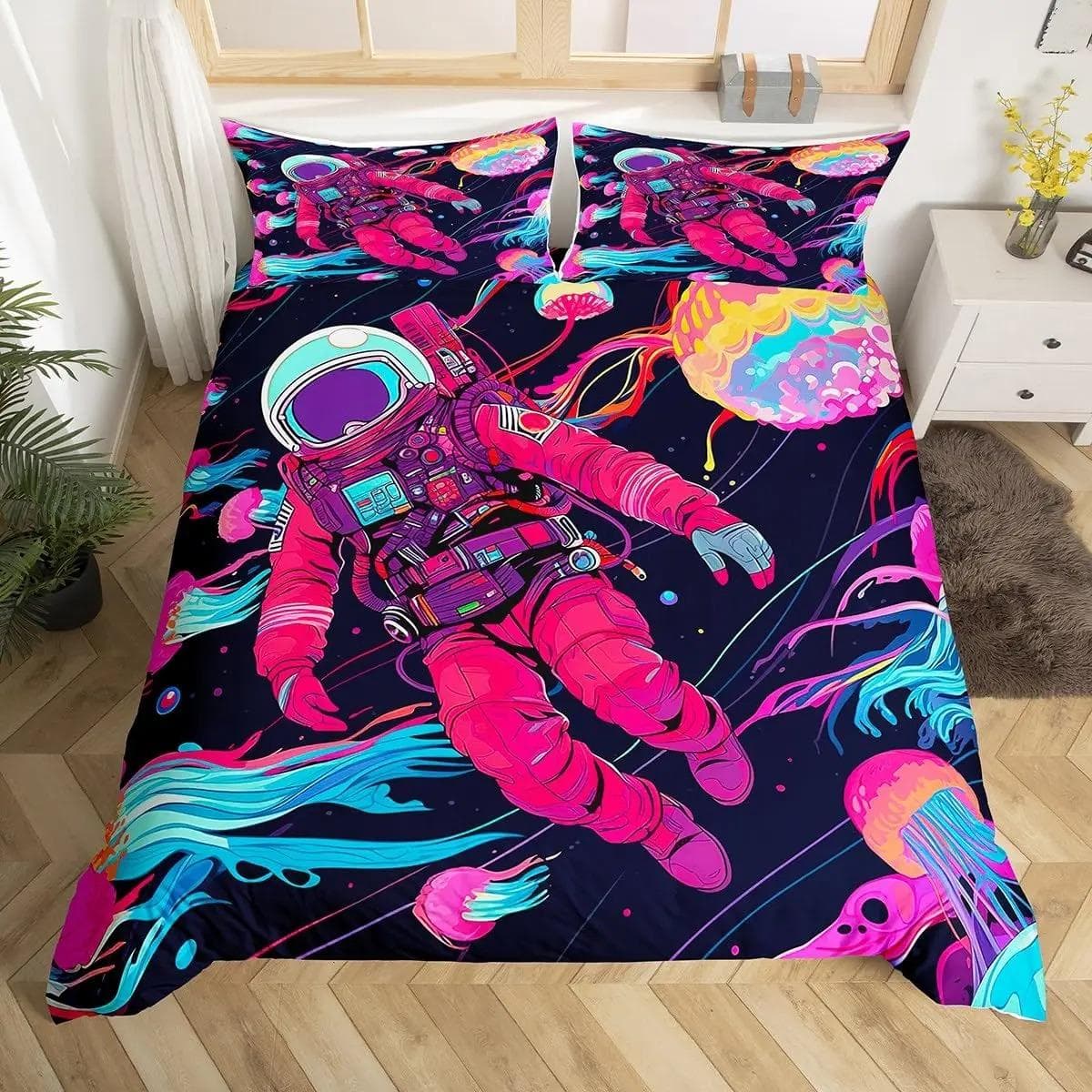 Astronaut Comforter Cover Universe Galaxy Bedding Set Outer Spaces Theme Duvet Cover Boys Kids Starry Sky RCover 70x133cm 2pcs
