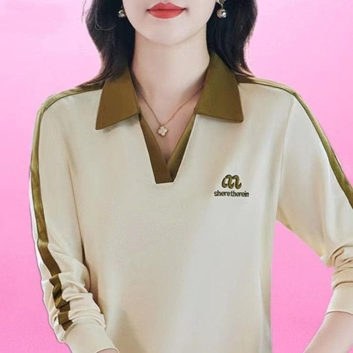 Long-sleeved T-shirt for Women's Fashionable Spring and Autumn New Top Base Shirt Middle-aged Mother's Lapel Slim Polo Shirt 4XL