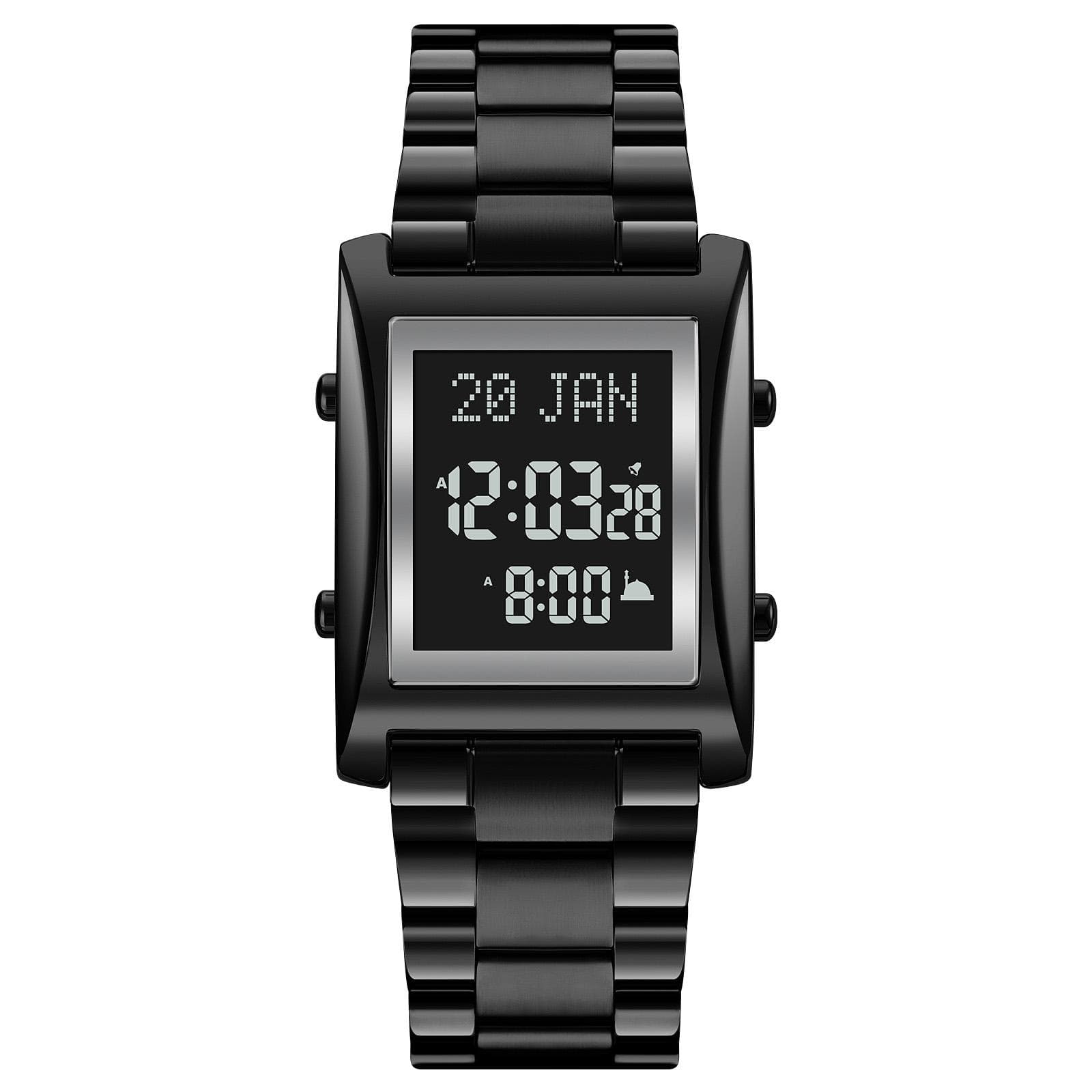SKMEI 1815 Muslim Digital Watch for Prayer Qibla Compass Hijri Calendar Quran Bookmark City black