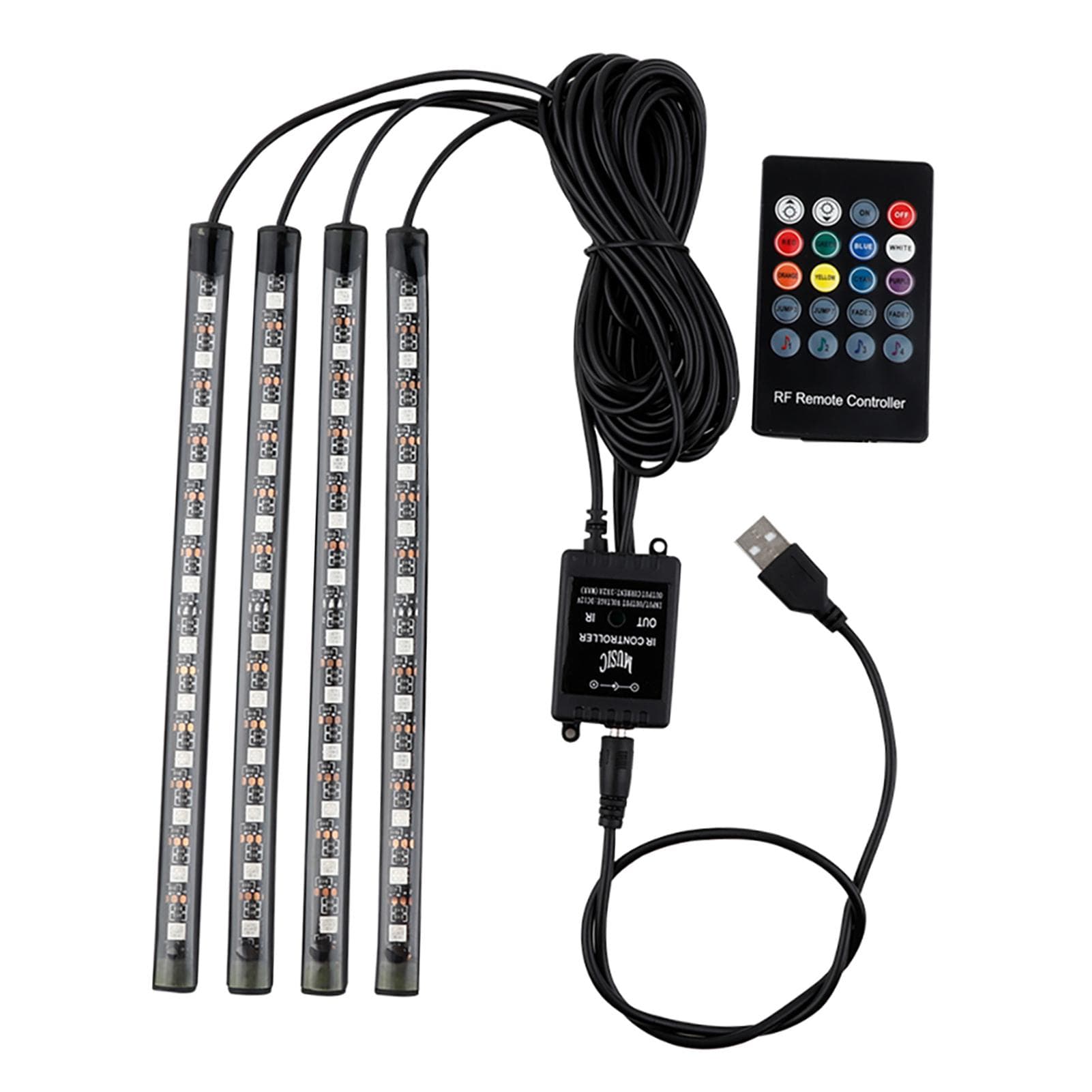 Car LED Strip Light, 4pcs 36 LED DC 12V Multicolor Music Car USB Interior Light LED Under Dash USB