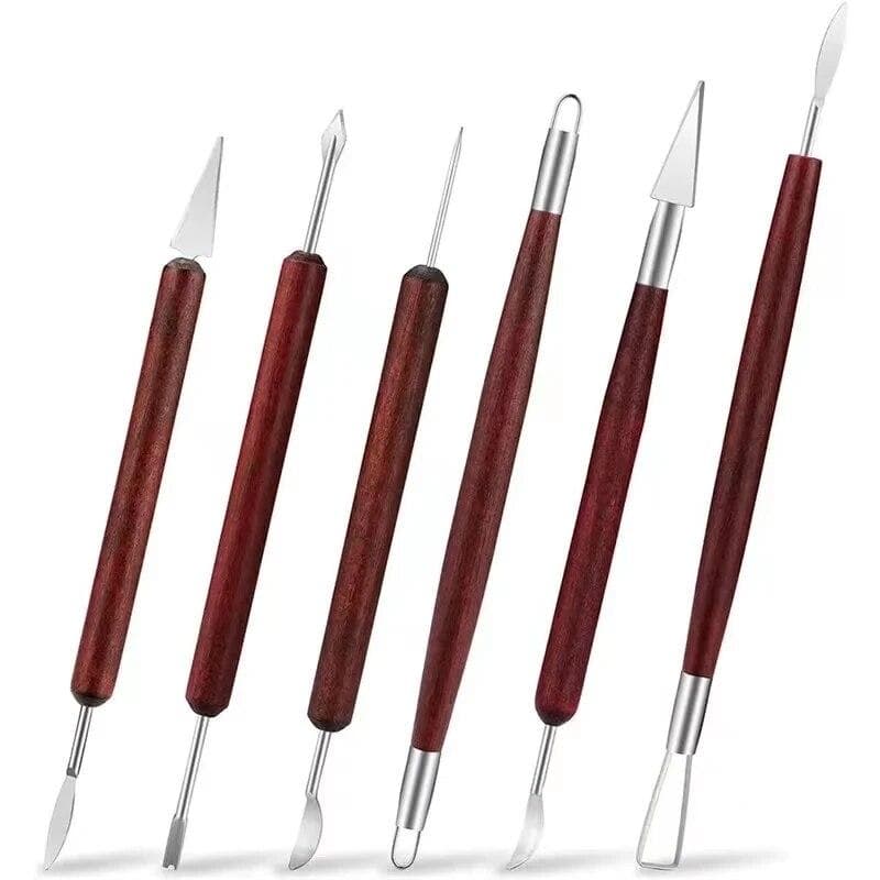 6PCS Sculpting Tool Pottery Wood Handle Set Wax Carving Sculpt Smoothing Polymer Shapers Pottery Clay Ceramic Tool Accessories