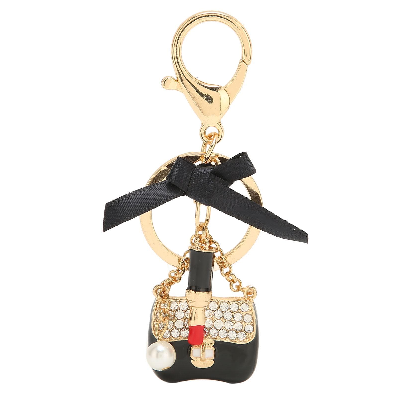 Women Alloy Rhinestone Keychain Exquisite Cute Bow Handbag Lipstick Shaped Pendant Key Ring