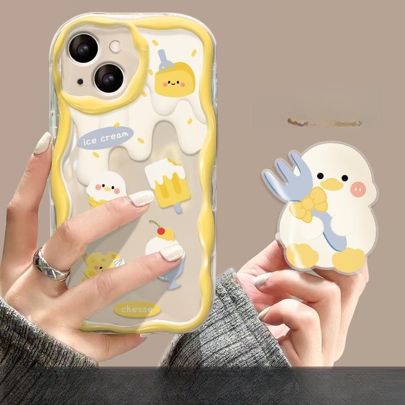 Applicable To Apple 14promax Mobile Phone Case IPhone 13 Cute Cartoon Duck Stand 11/12 Silicone Transparent iPhone 16