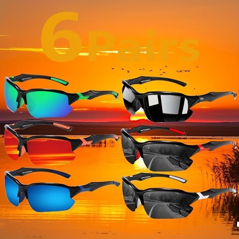1/6 Pairs Sports Sunglasses for Men Women Cycling UV Protection Colorful Lens Lightweight