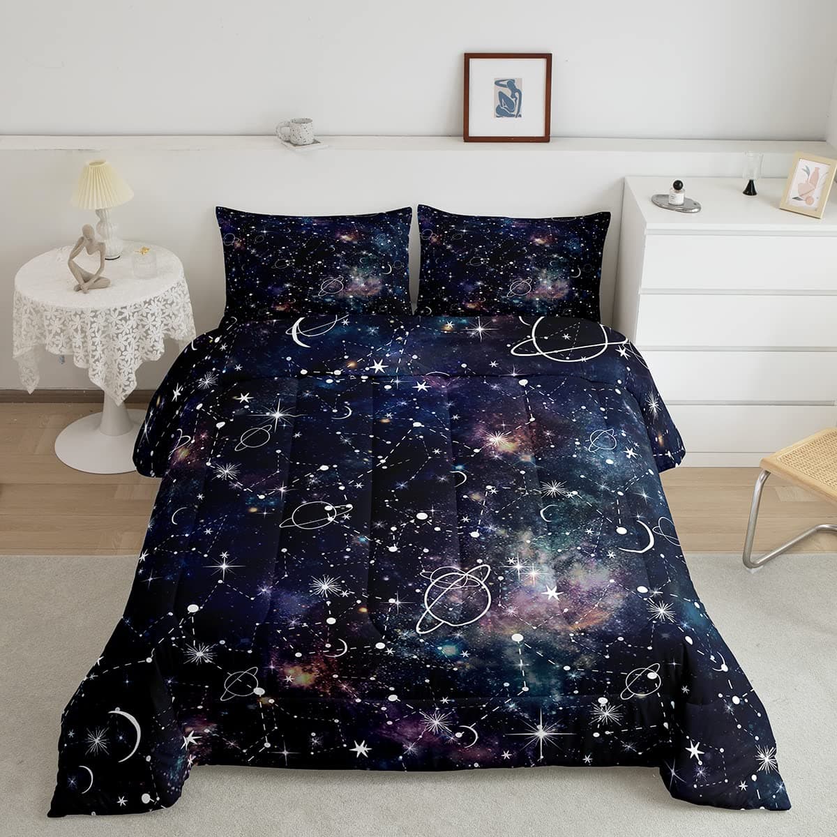 Galaxy Comforter Sets, 3D Outer Space Themed Bedding, All-Season Quilted Duvet, for Children Boy Girl Teen Kids with Pillow Sham AU Single(140x210cm)