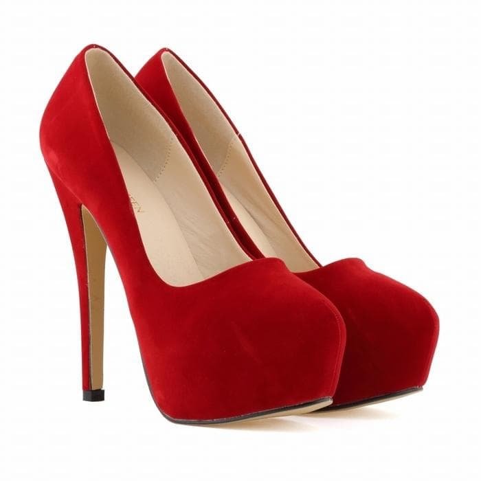 Big Size High Heels Cross-dresser Unisex Men's Hot Drag Queen Party Court Shoes Flock Concealed Pumps Platform Pointed Toe Plus SM Gay Shoes 42 red