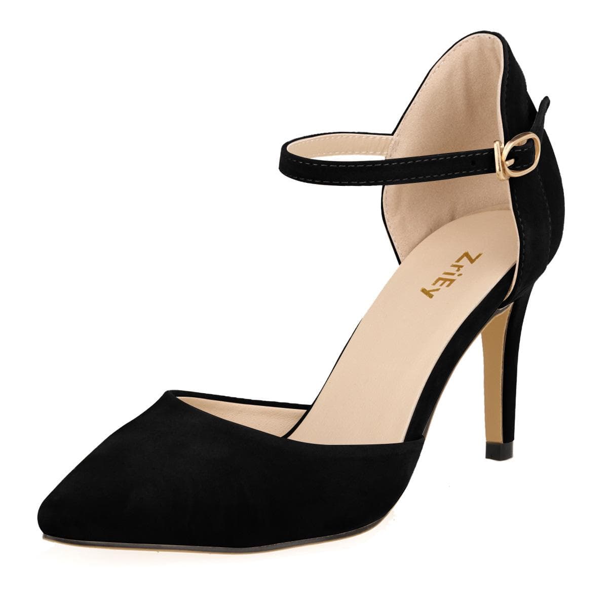 Women Shoes Lady Elegant Pumps Mid Heels Pointed Toe High Heels Sandals Ankle Strap Casual Footwear 35 black
