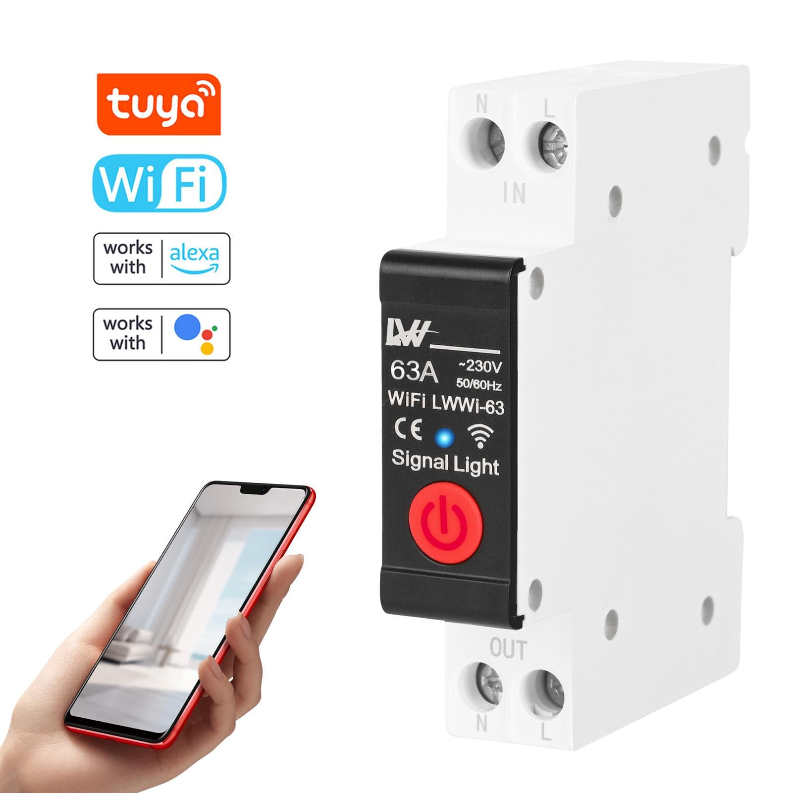 Tuya WiFi Din Rail Switch Intelligent Electricity Consumption Detect Switch Mobilephhone APP 63A multicolour