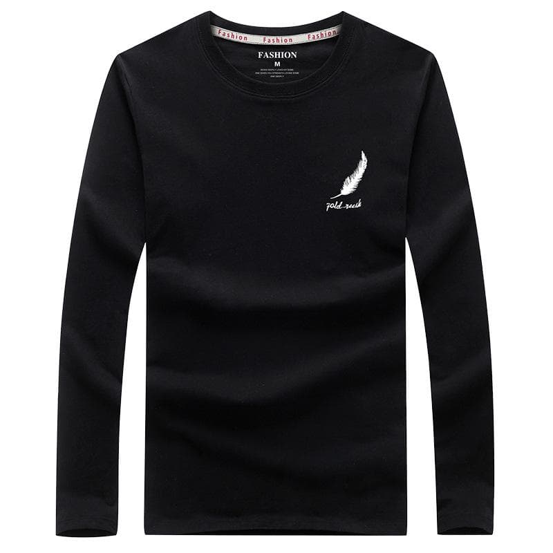 S-6XL Long Sleeved T-shirt Pure Cotton Warm Round Neck Tee Shirt Plus Size Casual Pullover Shirts XL black