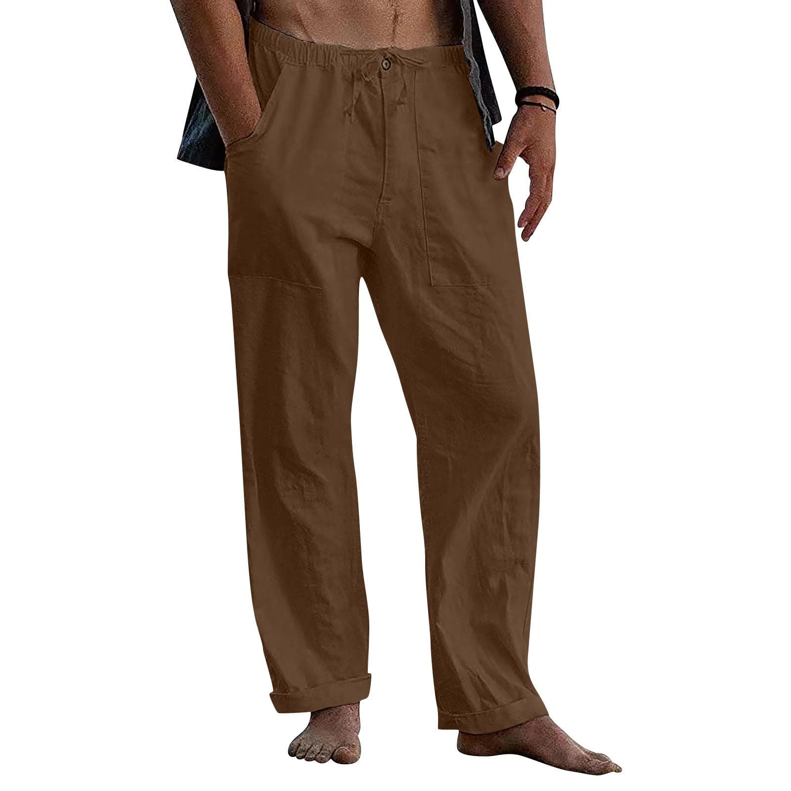 Linen Clothing For Men Natural Linen Pants For Men Contemporary Comfortable Quality Soft Linen Pocket Color Trousers XXXL brown