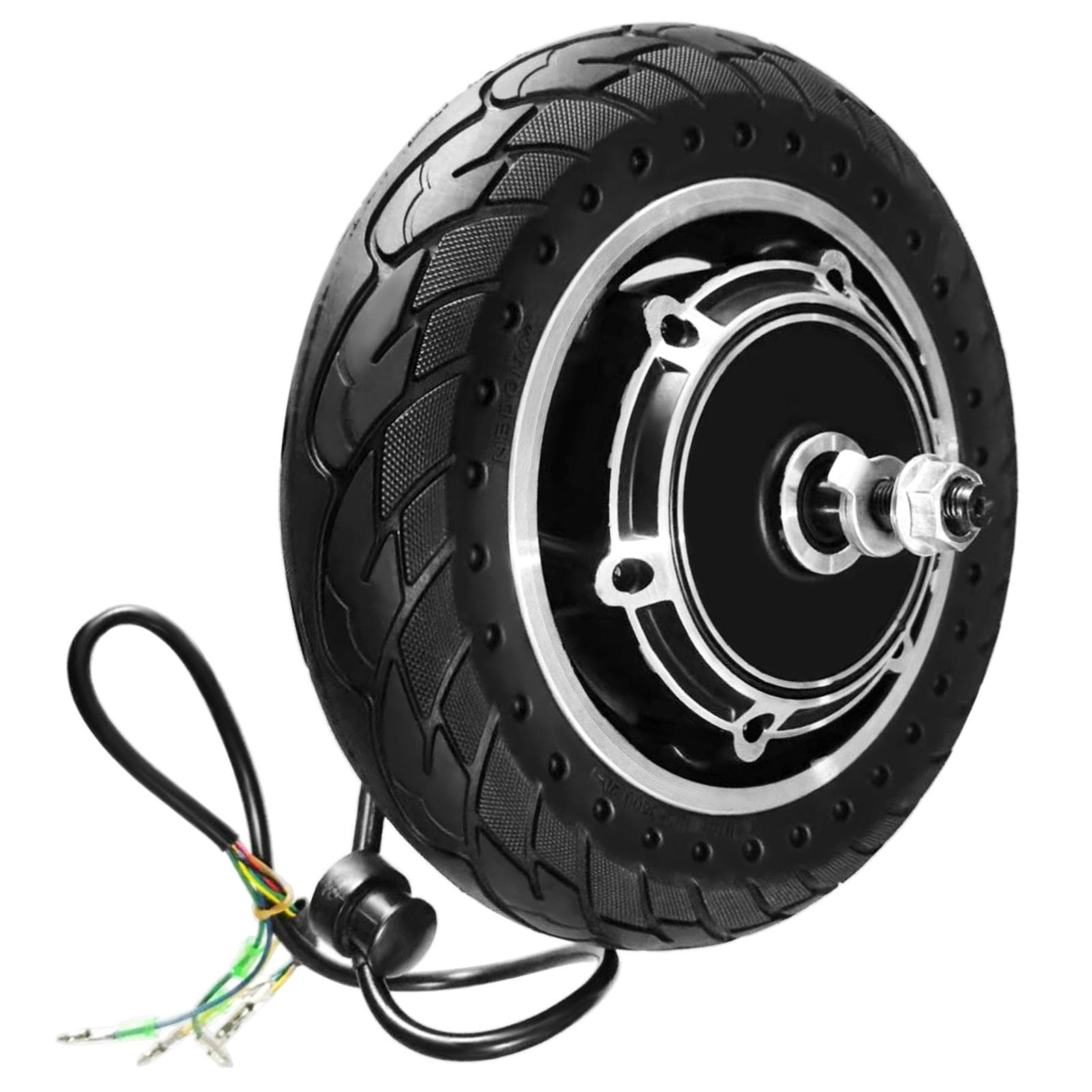 10'' Electric Scooter Front Tire with Hub Motor Solid Electric Scooter Wheel 48V 500W Brushless Dis black