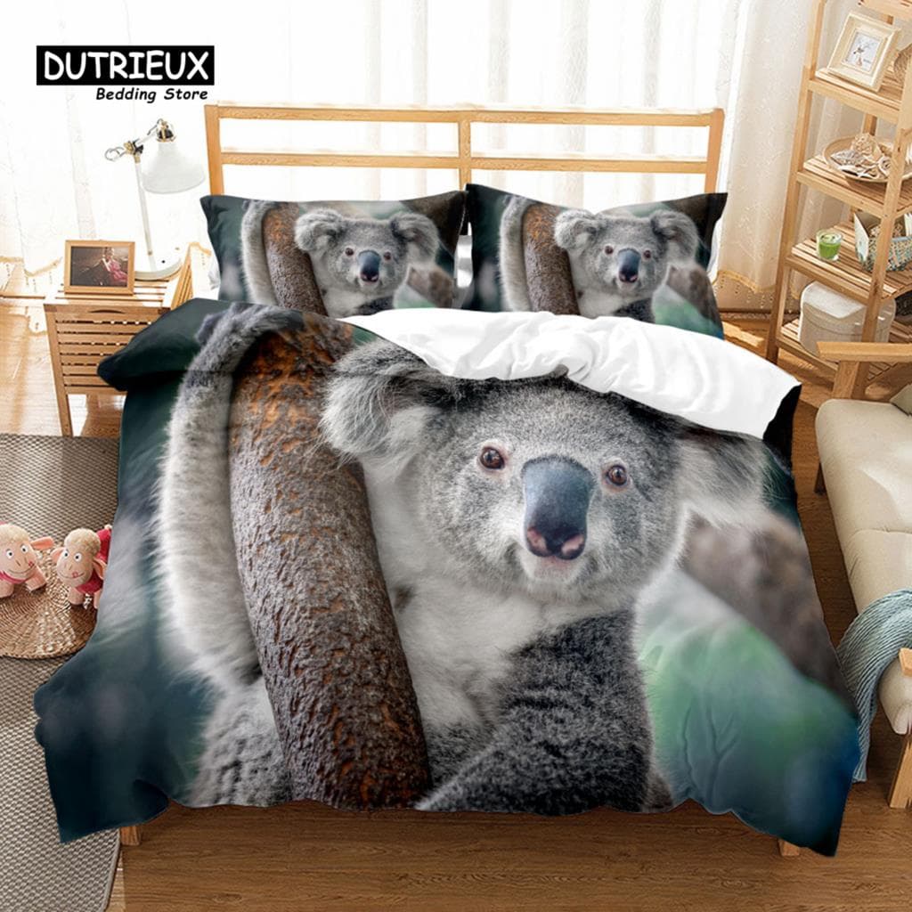 Koala Bear Cute Duvet Cover Set, Fashion Bedding Set, Soft Comfortable Breathable Duvet Cover, For Bedroom Guest Room Decor EU single(135x200cm)