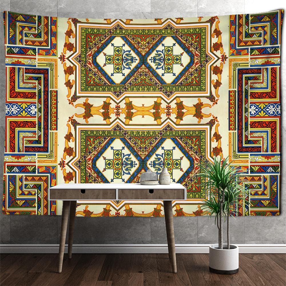 European Vintage Pattern Tapestry Wall Hanging Boho Psychedelic Witchcraft Mandala Art Background Fabric Home Decor 95x70cm