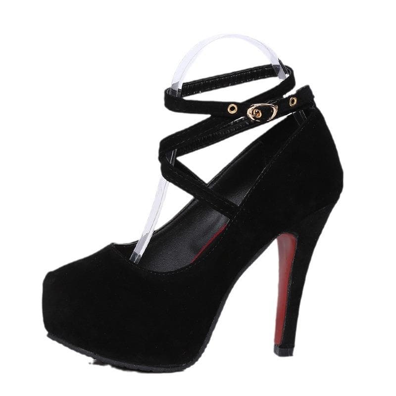 Spring and Autumn Footwear Plus Size High-heeled Pointed Belt Buckle Thick-heeled High-heeled Women's Shoes 40 black