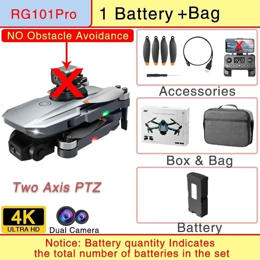 RG101 PRO UAV 8K Two-Axis Gimbal HD Dual Camera Laser Obstacle Avoidance Brushless Motor GPS 5G WIFI FPV Quadcopter Toy 5000m Without OAS-1B