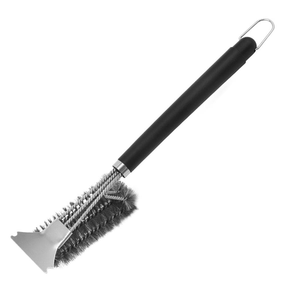 Grill Brush with Scraper Triple Scrubbers Stainless Steel Strong Cleaner Barbecue Cleaning Brush black
