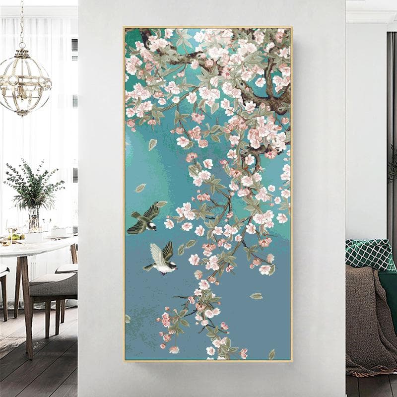 2024 Modern Chinese Style One-Piece Cross Stitch: Floral & Bird Embroidery for Living Room or Bedroom Cotton Thread/33 Colors/Full Embroidery