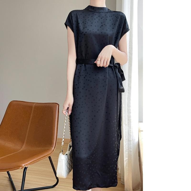 Sweet and Elegant Style and Dot Design Mid-length Dress for Women In Summer Cool Acetic Satin Sleeve Dress XXL