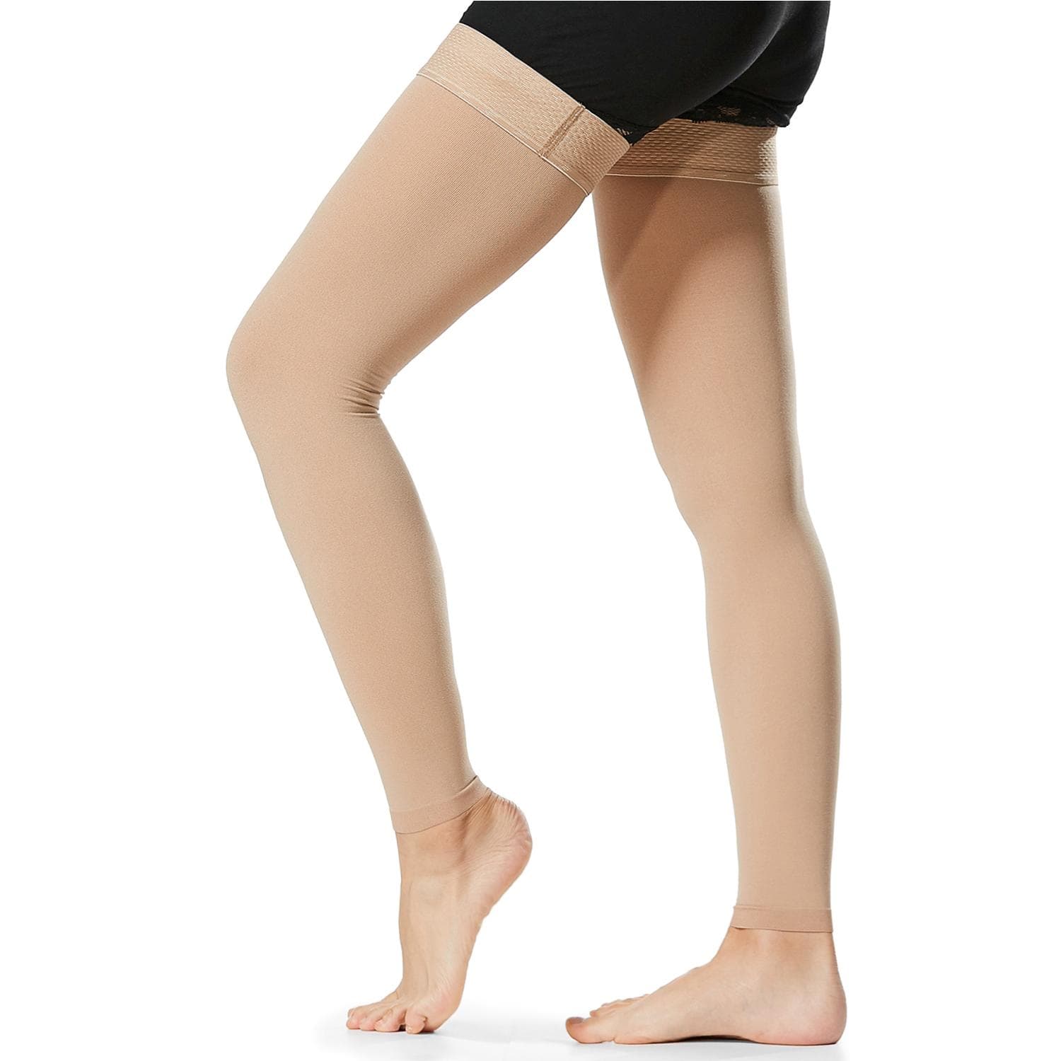 1 Pair Thigh High Compression Socks Men Women 20-30mmHg Compression Stockings Compression Sleeves L beige